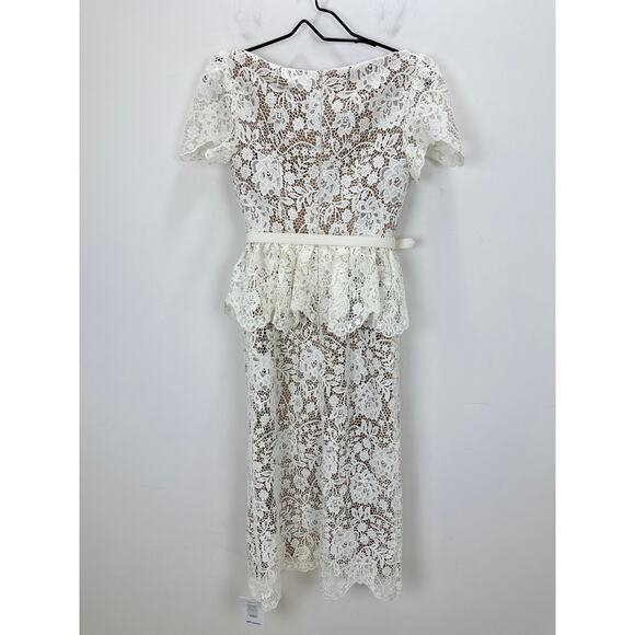 Self Portrait Cream Lace Peplum Midi Dress Wedding Bridal Cocktail US 2 NWT - Picture 7 of 16